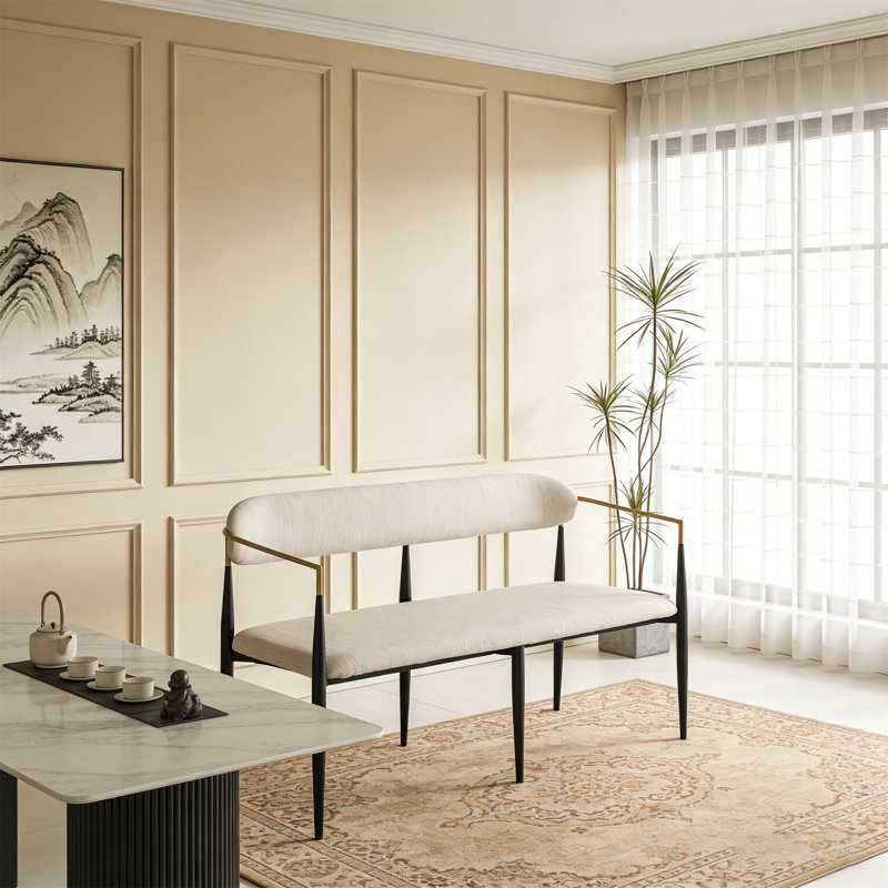 Causeuse en métal, Noir, Tissu beige