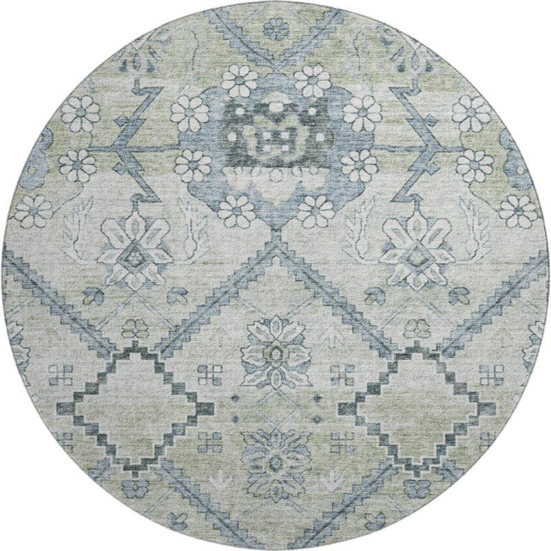 Premium Machine Washable Prisco Aloe Rug, Round 8'