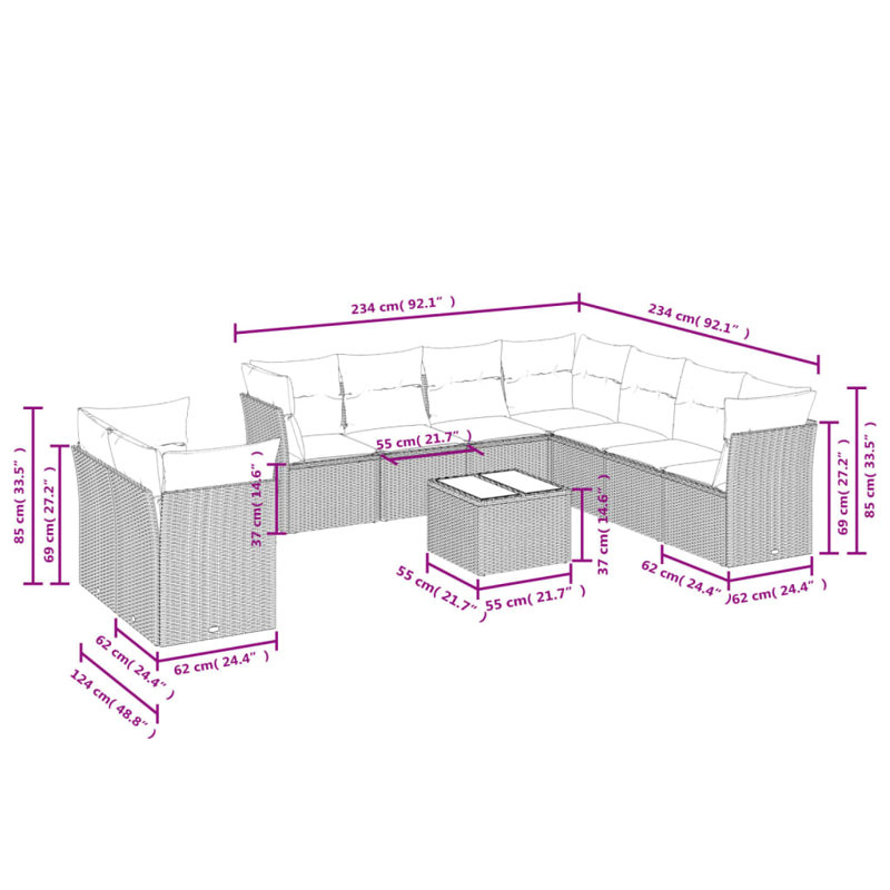Ensemble de canapé de jardin Vidaxl gris