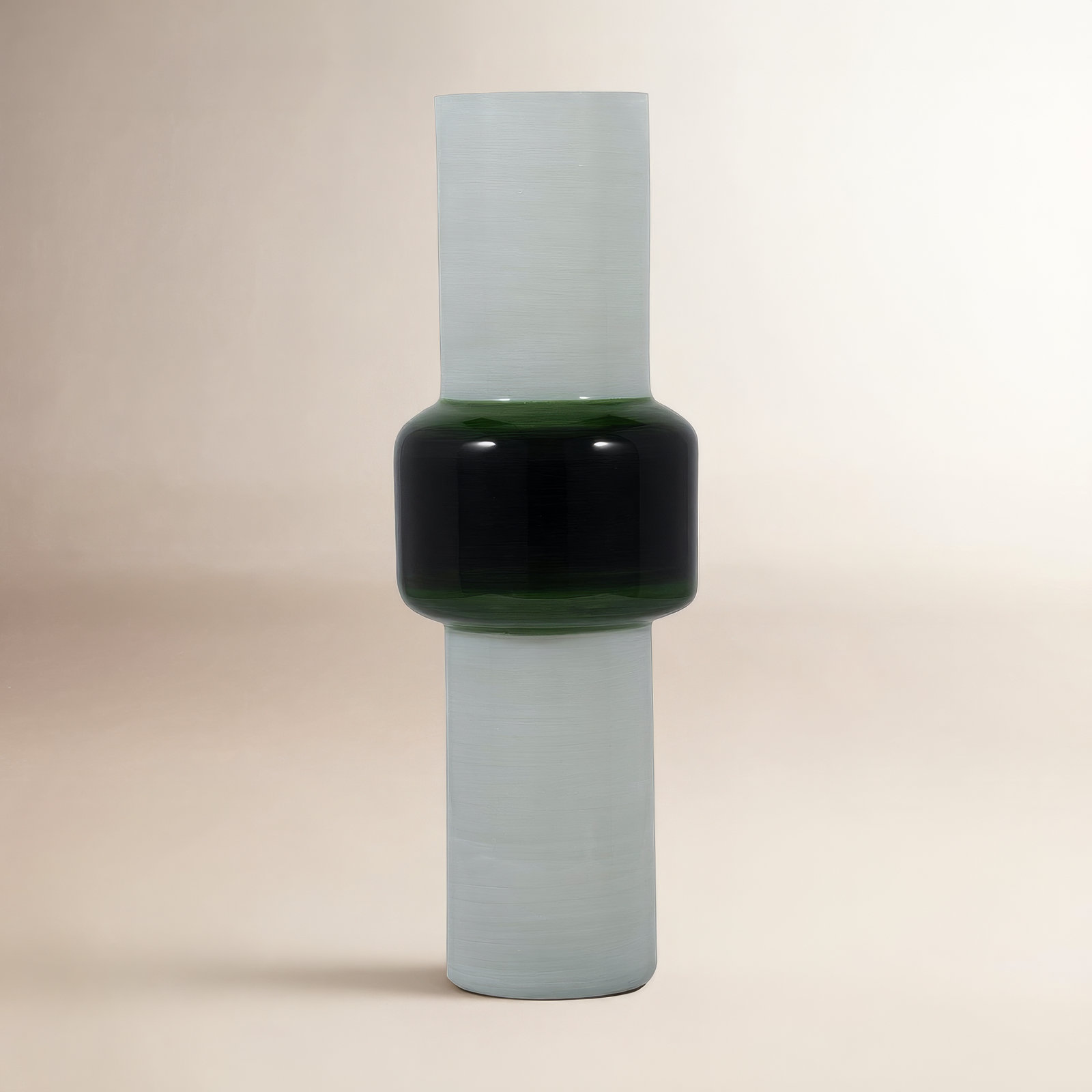Lester Handmade Glass Table Vase, White/Green, 19" H x 7" W x 7" D