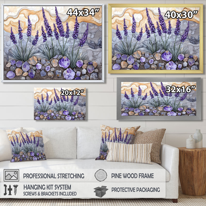 Velours lavande Meadows sur agate I - art mural lavande, Reproduction encadrée d'une seule photo sans pass, Noir