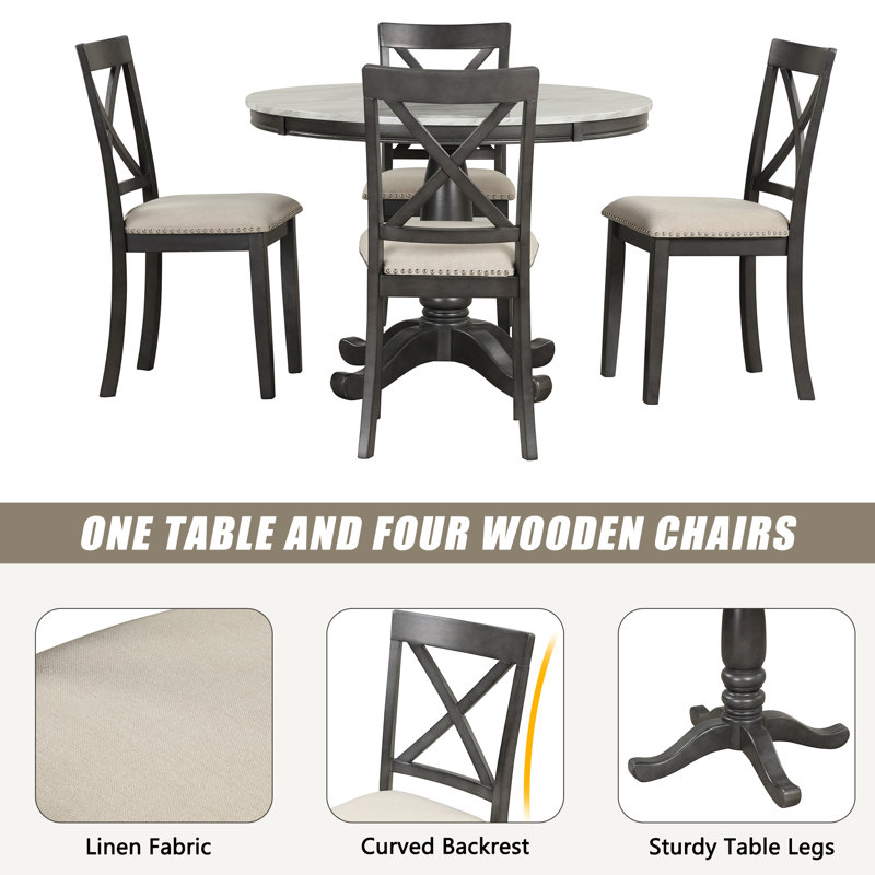 Dining Table Set, Solid Wood, Gray