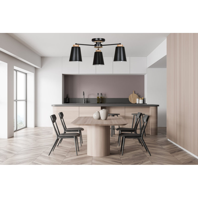 Neville Powdered Coated Steel Semi Flush Mount, Black