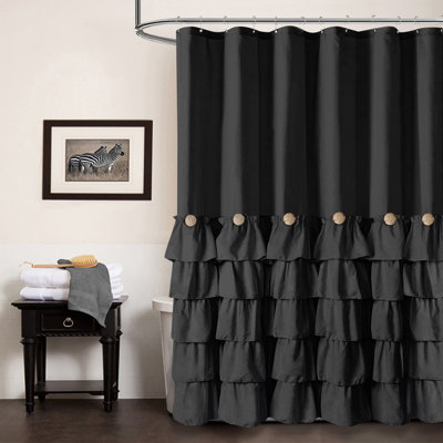 Rideau de douche en tissu avec 12 crochets - 183 x 183 cm, motif à volants pour la décoration de la salle de bain, détails de boutons uniques