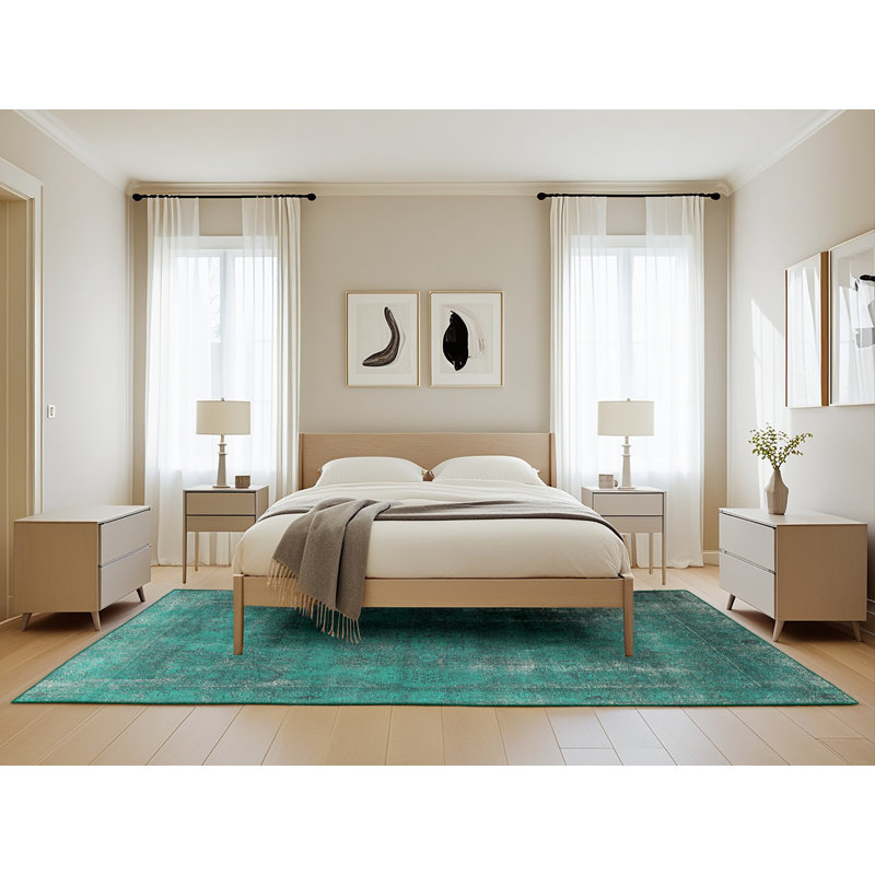 Tapis bleu sarcelle / gris Rezac, Rectangle 5 pi x 8 pi