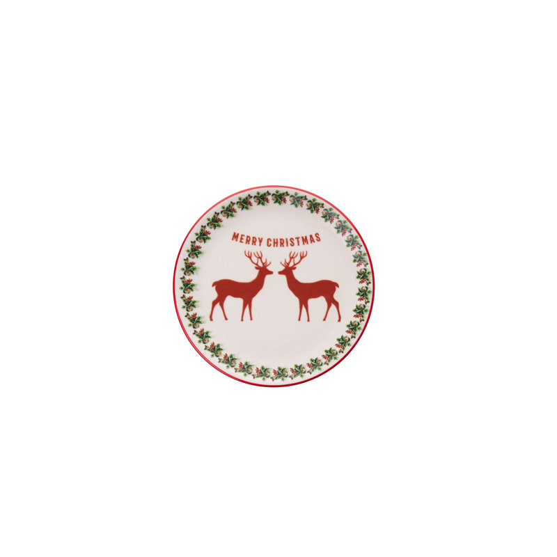 Elegant Christmas Dessert Plate Set (6 Pieces), 100% Ceramic, 7.6 x 7.6 x 0.8 inches | Dishwasher & Microwave Safe | Perfect for Holiday Celebrations, Festive Gatherings & Seasonal Entertaining