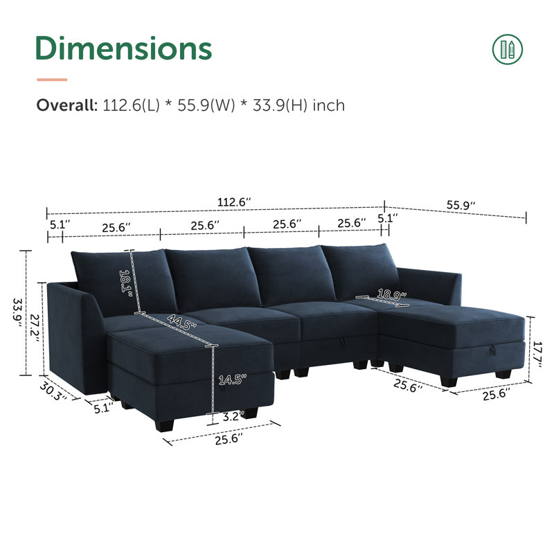 Canapé modulaire rembourré en U Tremee, Velours bleu