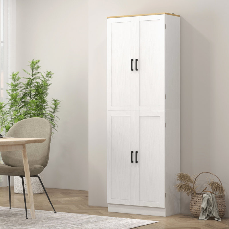 Garde-manger autoportant 67 po 67 po, 4 portes avec tablettes réglables, blanc pour armoire de cuisine fonctionnelle, 4 portes hautes et rangement