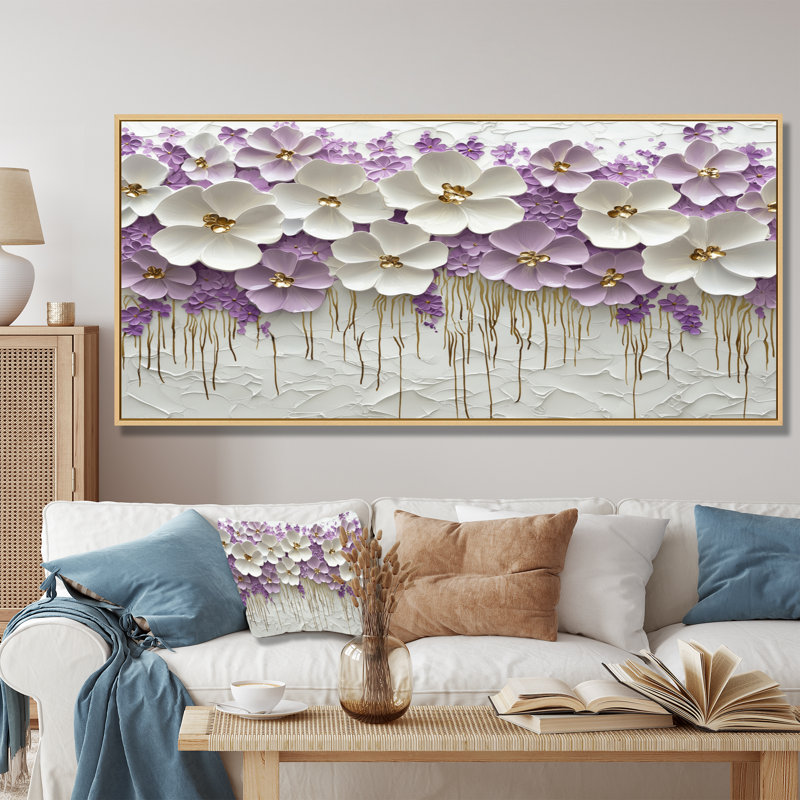 Art mural Mynch Wildflower Pure Cream Bloom III - Fleurs sauvages, H 28 po x l 60 po, Impression encadrée flottante, Doré