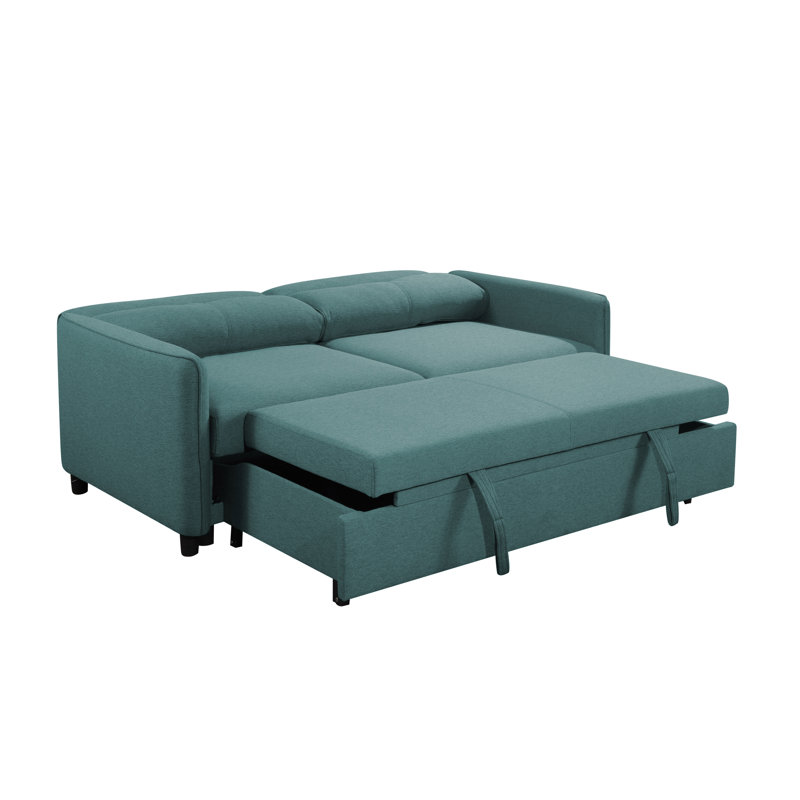 Canapé-lit à accoudoirs carrés 74,75 po Savione, Polyester sarcelle
