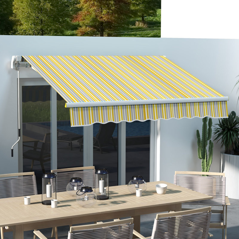 Auvent de terrasse rétractable en polyester Outsunny, Jaune / rayé gris, H 49,2 po x l 98,4 po x P 78,7 po