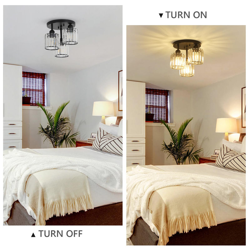 Crystal Semi Flush Mount Ceiling Light, Black