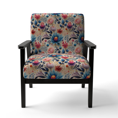 Moroccan Flora Botanical Pattern II - Upholstered Bohemian & Eclectic Accent Arm Chair