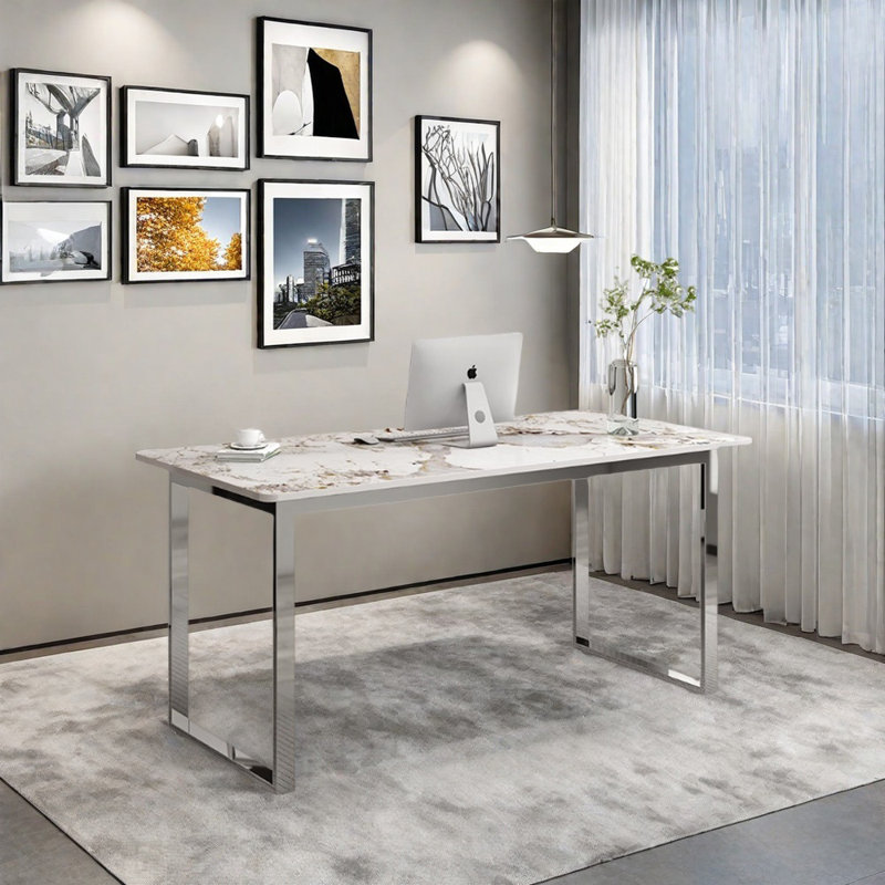 Bureau en acier inoxydable Minimalist, H 29,52 po x l 62,99 po x P 31,49 po, Gris