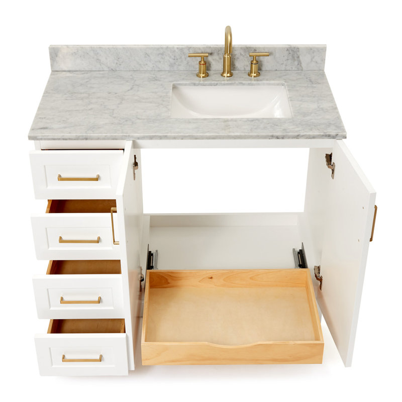 ARIEL TAYLOR 43 IN LEFT OFFSET SINGLE RECTANGLE SINK VANITY, White, Right , Rectangle