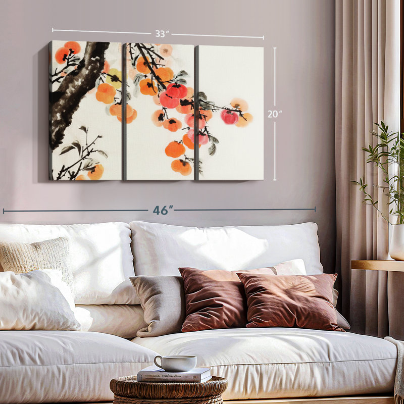 «Traditional Chinese Persimmon», 3 pièces, H 20 po x l 33 po x P 1,25 po