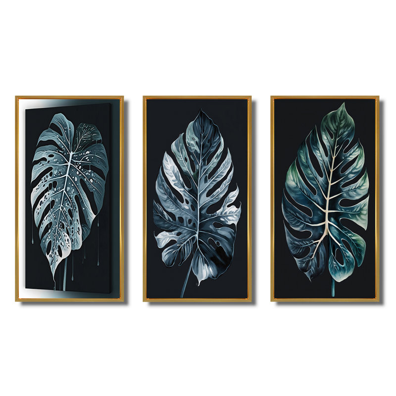 «Philodendron Leaf», 3 pièces sur toile, Or, H 40 po x l 60 po