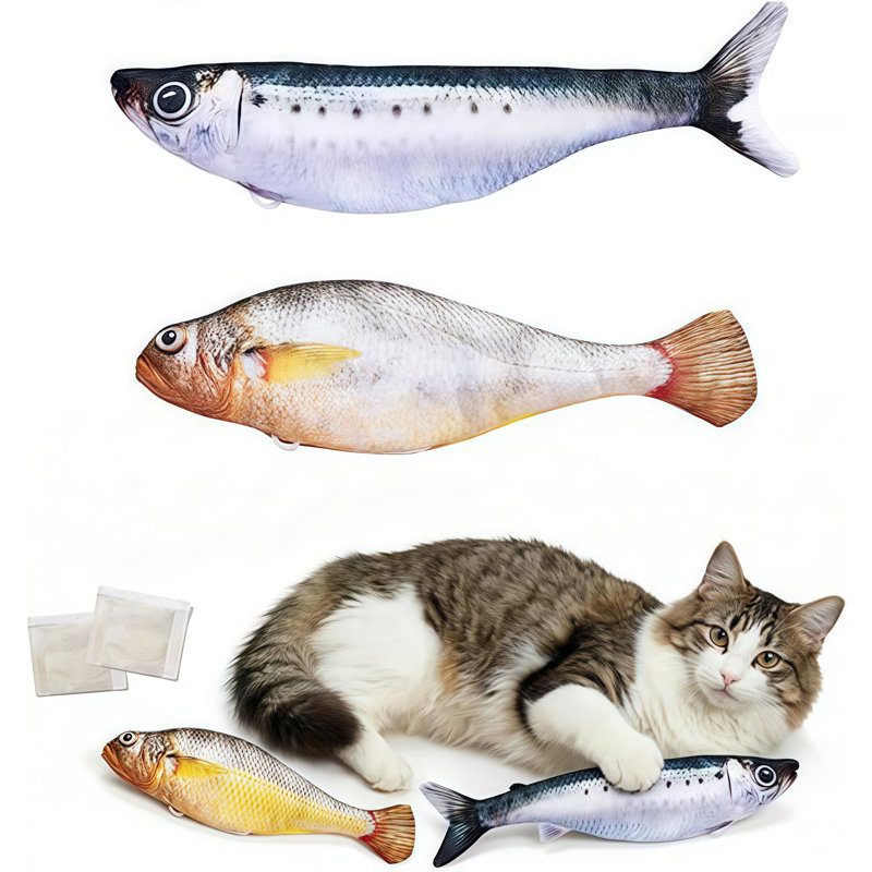 Jouet réaliste pour chat flottant - lot de 3 poissons interactifs en mouvement, rechargeables par USB, jouets en peluche pour chats d'intérieur