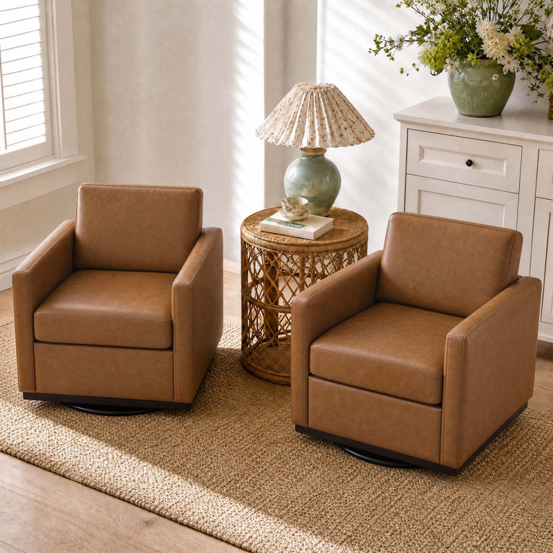 Fauteuil rembourré pivotant, Similicuir brun