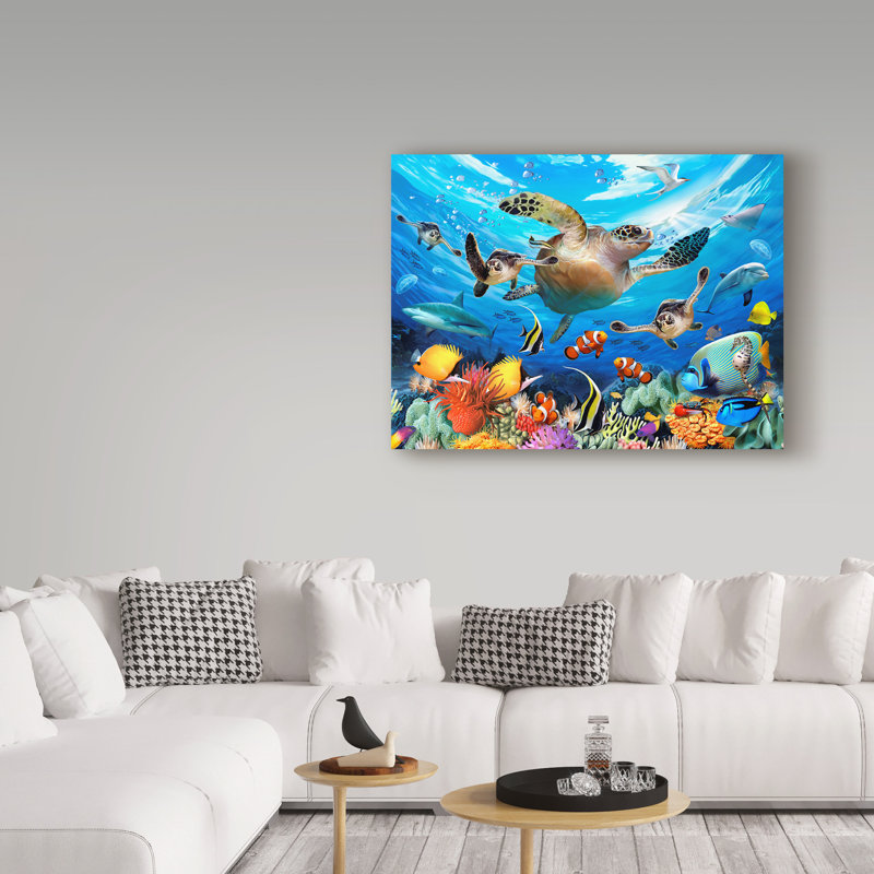 Large Colorful Underwater Turtle Canvas Art by Howard Robinson