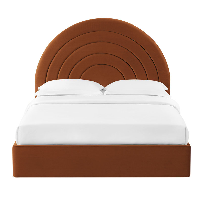 Solana Arched Performance Velvet Platform Bed, Rust, Full