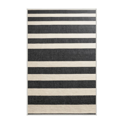 Tapis beige à rayures horizontales lavable à la machine