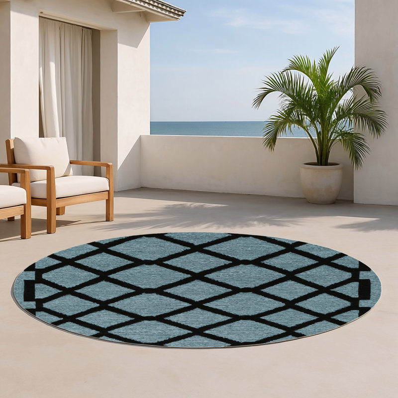 Tapis gris intérieur et extérieur Trellis, Rond 5 pi