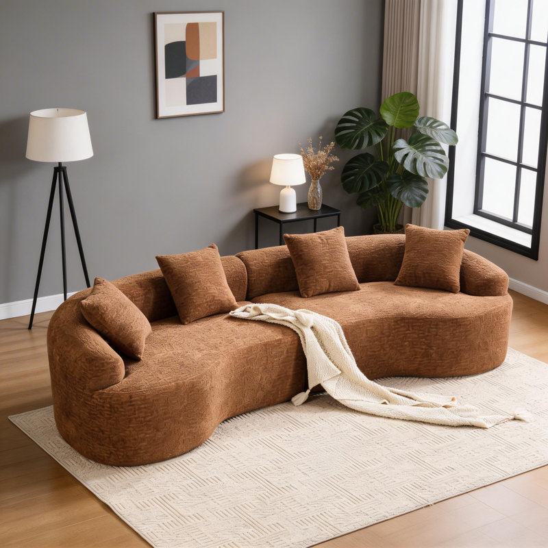 Canapé modulaire incurvé orange - Canapé-lit en chenille caramel 110 po, meubles de salon de luxe 4 places, Caramel