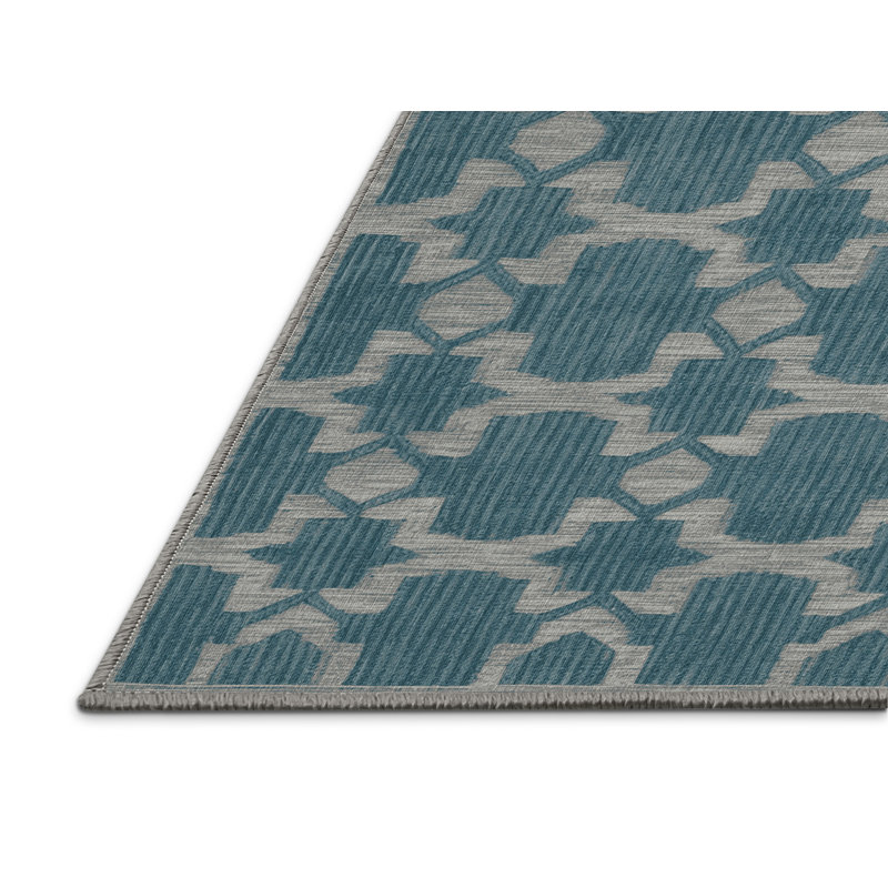 Machine Washable Trellis Gray Area Rug, Round 4'