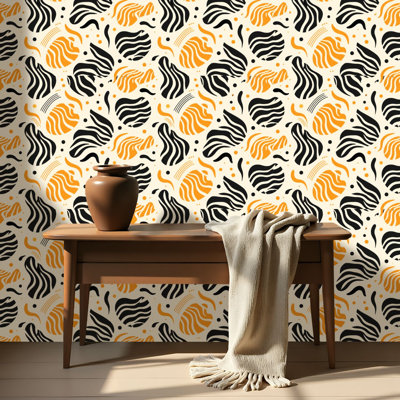 Papier peint auto-adhésif à peler et coller avec rayures orange et tigrées safari de jungle noire sans soudure auto-adhésif et amovible 17,7 po x 118 po (45 x 300 cm)