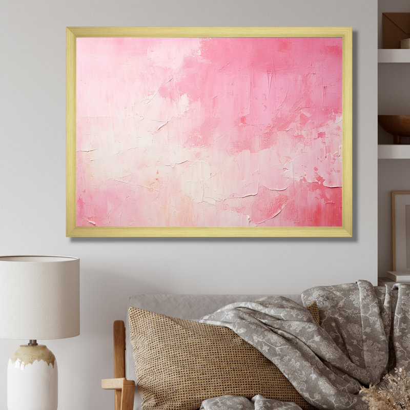 Or et rose, rivière abstraite minimale IV - Fuschia, art mural, Cadre doré simple, H 30 po x l 40 po x P 1,5 po