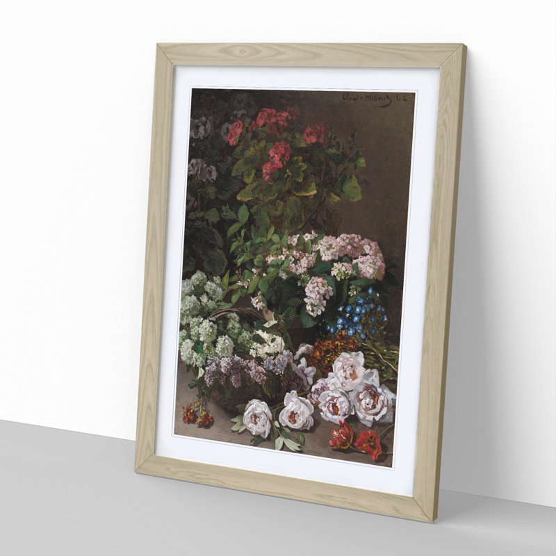 Spring Flowers by Claude Monet - Picture Frame Painting, 65cm H x 48cm W x 2cm D, Oak