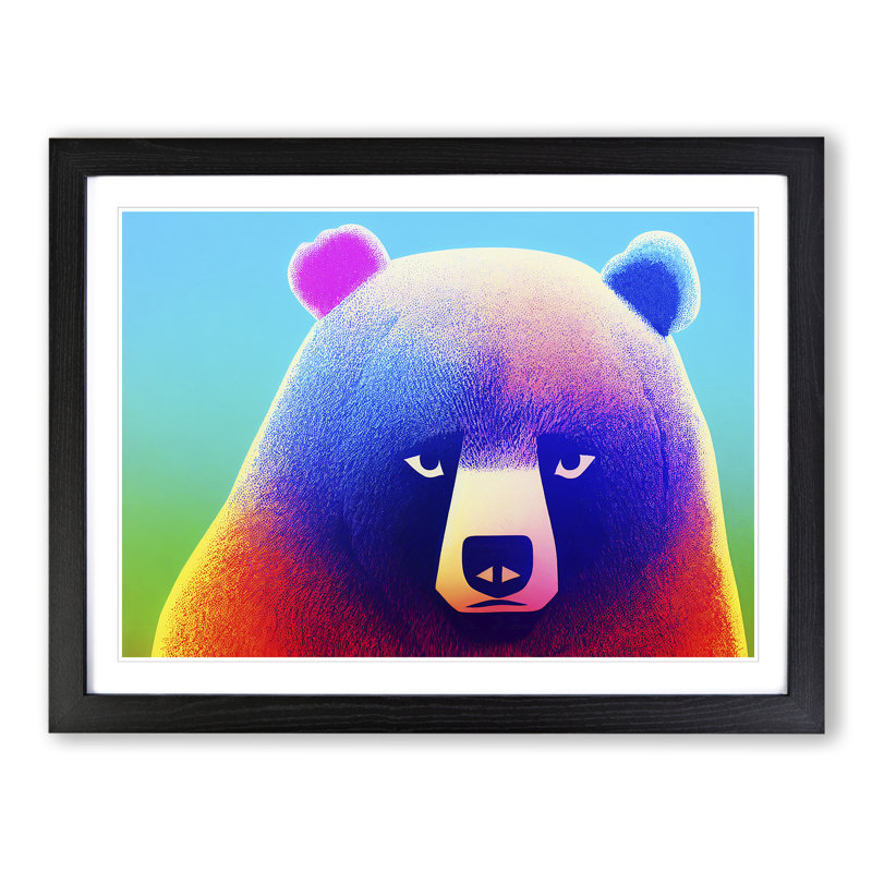 Fascinating Bear Abstract - Single Picture Frame Print, Black, 46cm H x 64cm W x 2cm D