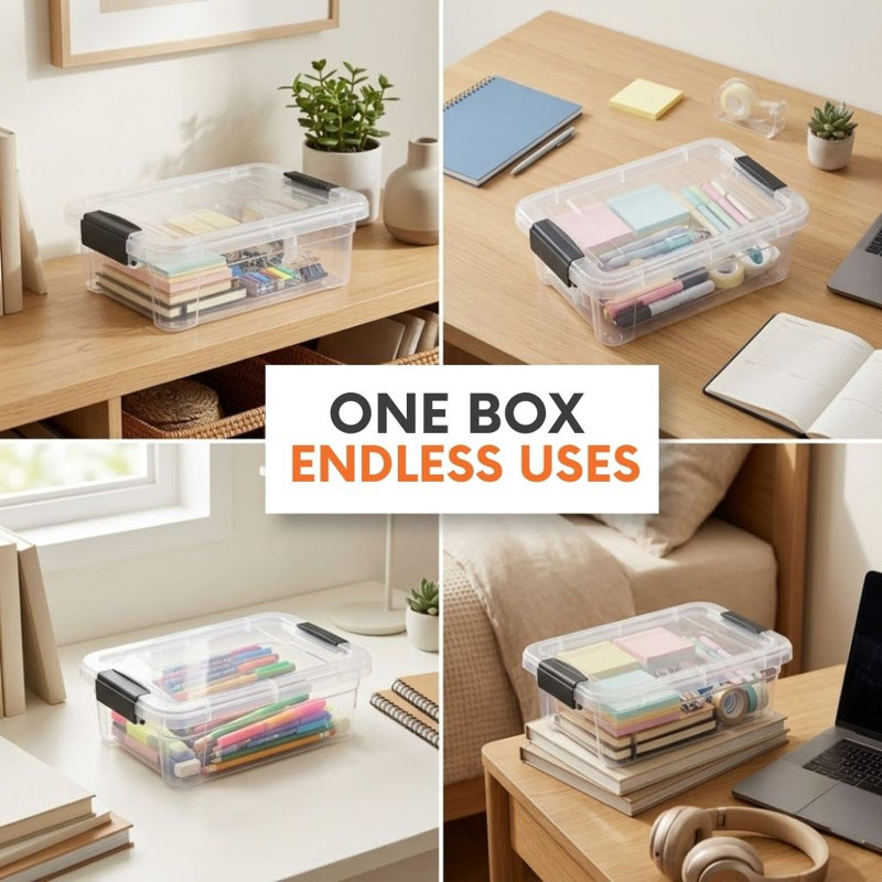 Superio Boîtes de rangement transparentes en plastique de 2,3 litres avec couvercles, empilables, sans BPA, pour la maison, le bureau, la résidence étudiante et la salle de classe, lot de 8