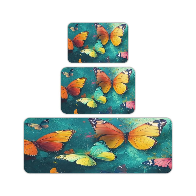 Ensemble de 3 tapis de cuisine à motif de papillons colorés