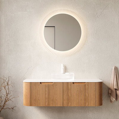 Meuble-lavabo flottant 48 po avec lavabo en verre cristal blanc, armoire de rangement, 2 tiroirs, pré-assemblé