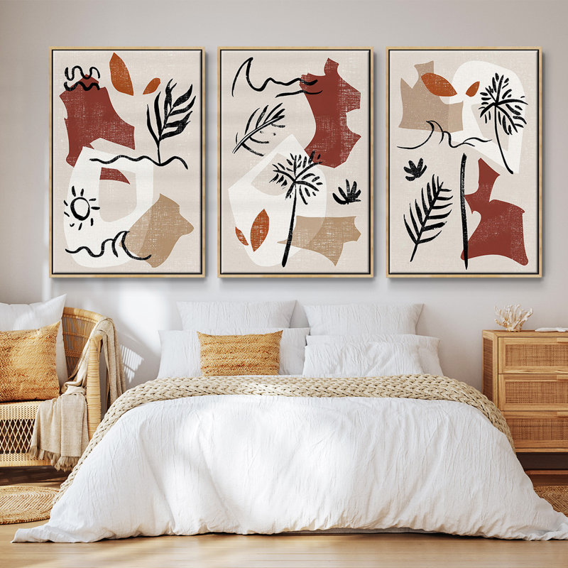 Soft Palms IV - Ensemble de 3 reproductions encadrées sur toile, Naturel, H 36 po x l 72 po