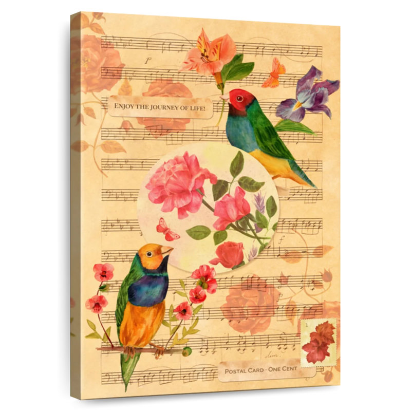 Brampt oiseaux chanteurs et roses, H 24 po x l 16 po