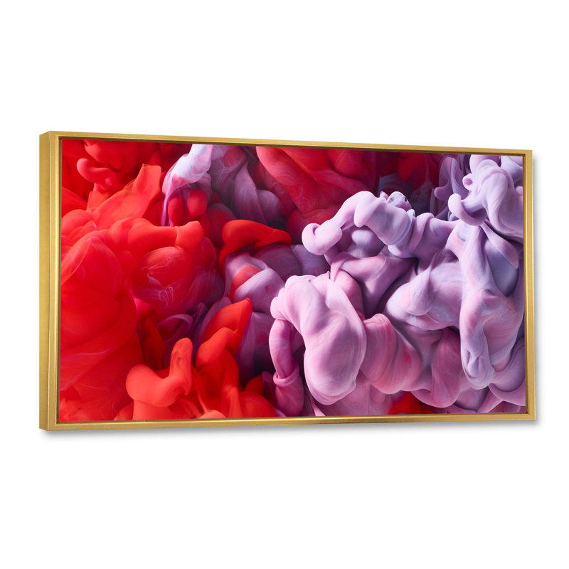 Encre rouge et rose II, impression sur toile, H 30 po x l 40 po x P 1,5 po, Cadre doré