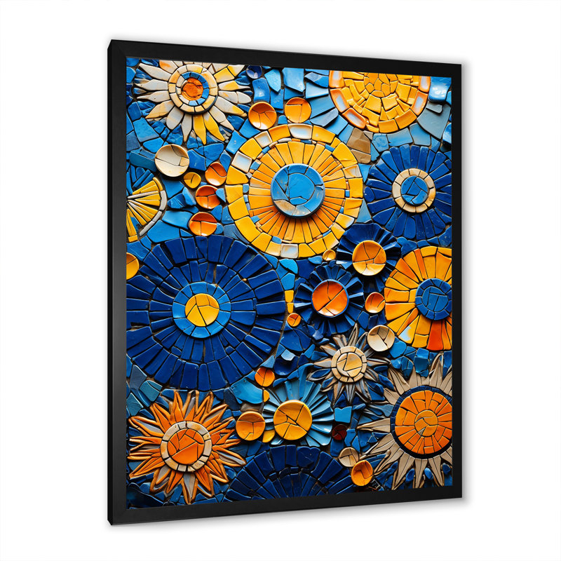 Carreaux de mosaïque jaune et bleu 2 - reproduction d'art sur toile mosaïque bohème, Cadre photo noir simple