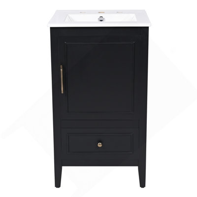 20" Bathroom Vanity With Sink, Bathroom Cabinet With A Door, Door Shelf Storage And Adiustable Foot Pads, A Drawer, Black