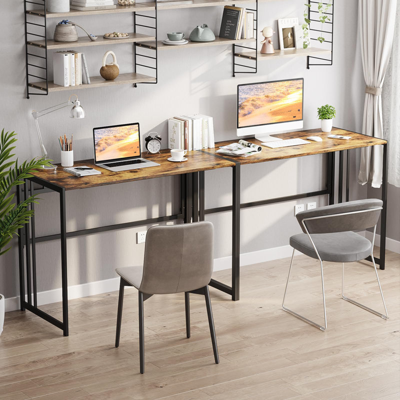 Metal Base Computer Desk, Rustic Brown/Black