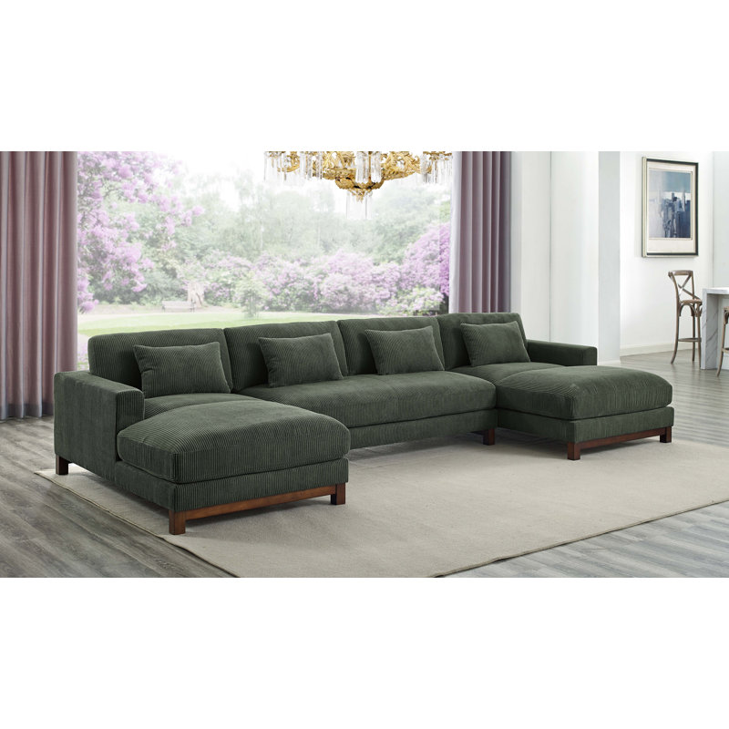 Canapé modulaire de 150 po Stever, Velours côtelé vert foncé