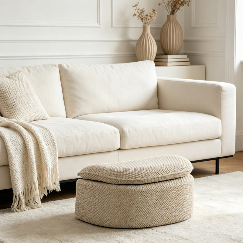 Repose-pieds l 34,45 po rembourré en forme de lune sans assemblage requis, Taupe
