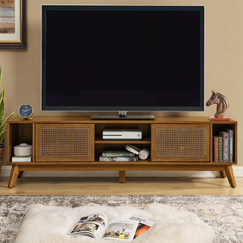 TV Stand Entertainment Cabinet Media Console, Walnut Brown