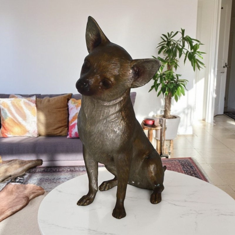 Statue de chihuahua assise en bronze à motif spécial - décor de jardin parfait façon Jamaïque, L 6 po x l 15 po x H 15 po