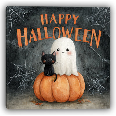 «Spooky Pumpkin and Ghost», art mural tendu sur toile