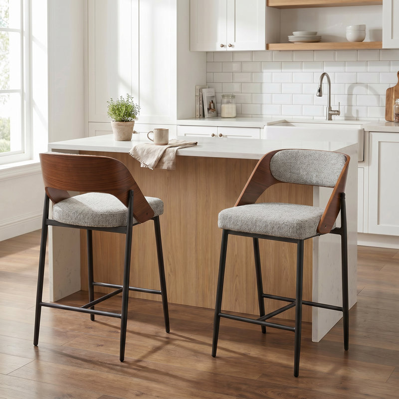 Tabouret de comptoir rembourré Devane, Light Grey