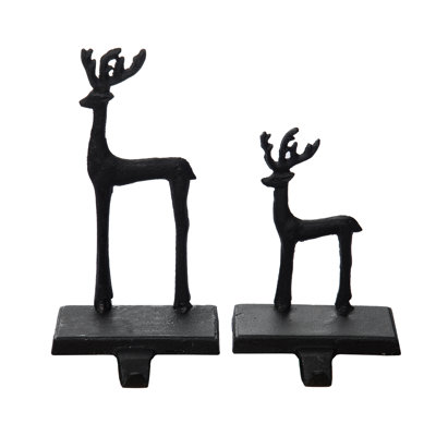 Transpac Iron Matte Black Reindeer Stocking Holder set of 2 Christmas Home Decorations