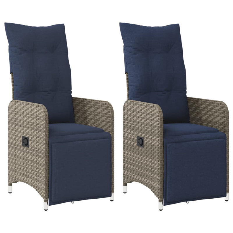  Reclining Patio Chairs 2 Pcs With Cushions Grey Poly Rattan